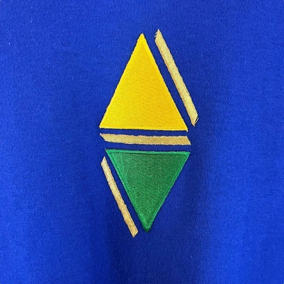 Old Dell Designs Vintage Embroidered T Shirt Medium Yellow Green Triangle Shapes - Picture 3 of 6